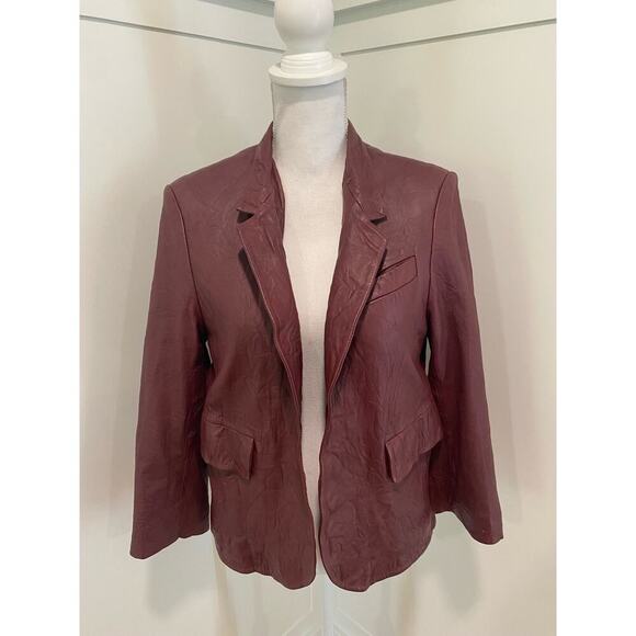 Zadig & Voltaire Verys Creased Leather Jacket in Burgundy - Picture 2 of 14